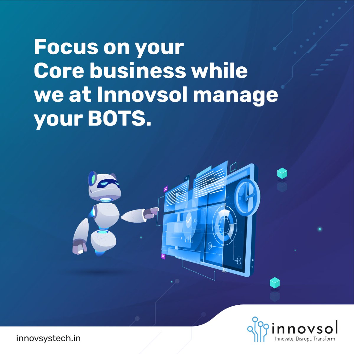 InnovsolSystems's tweet photo. Focus on your Core business while we @innovsolsystems manage your BOTS! #focus #corebusiness #bots #business #managedservices #rpa #rpasolutions #managedservicesprovider #clouddeveloper #developerslife #developer #automation #automationtools #manageyourbots https://t.co/ywzaDVlBNj