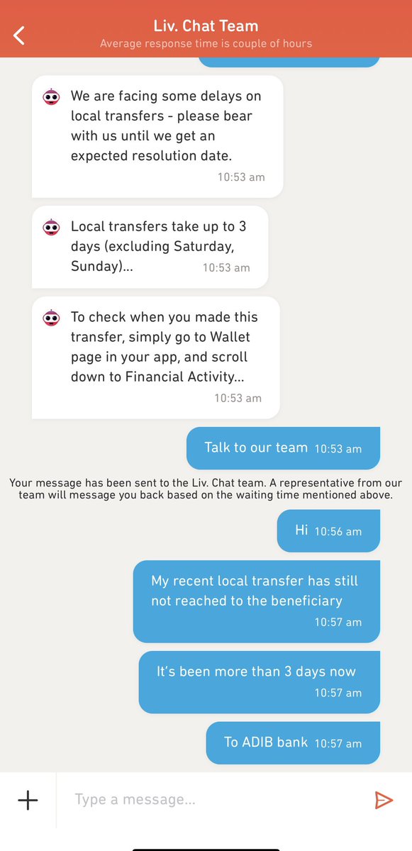 faisal2919's tweet photo. @LivBank considering this a digital bank with no branches or call center and while inquiring about your recent transfer can take couple of hours . I think we have problem here . Should I keep the phone front of me couple of hours , do not log out , keep refreshing my screen . https://t.co/VKRuB0XeTE