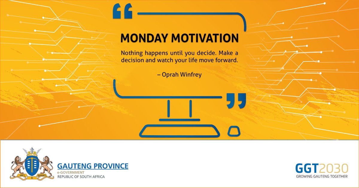 GautengeGov's tweet photo. #MondayMotivation

Make a decision and watch your life move forward. 

Take full control of your life.

#Inspired
#BeGoalDriven https://t.co/SwEBO3FH6M