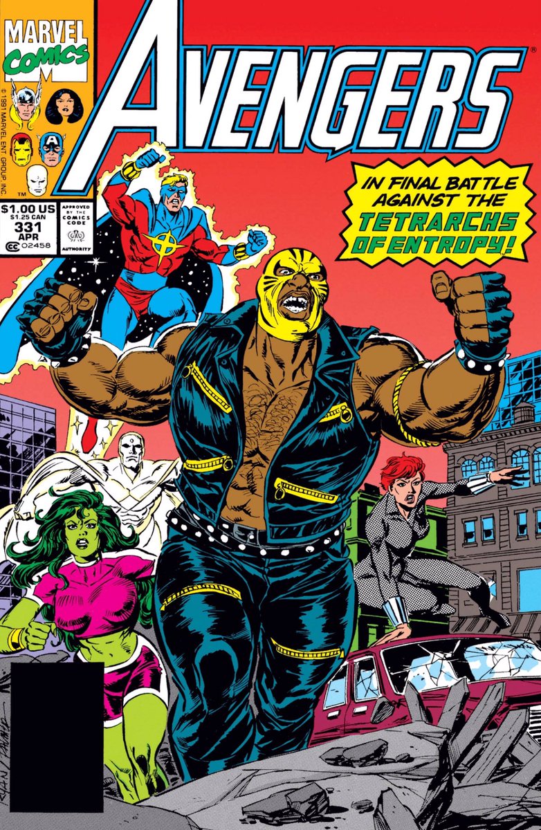 #Avengers 331 - The Avengers learn that the Tetrarchs of Entropy are not what they appear to be & that Ngh is actually separated from another half called Ahh - and they reunited to creat a balanced being and the  Tetrarchs of Entropy are banished. Granny Staples steals the scene!