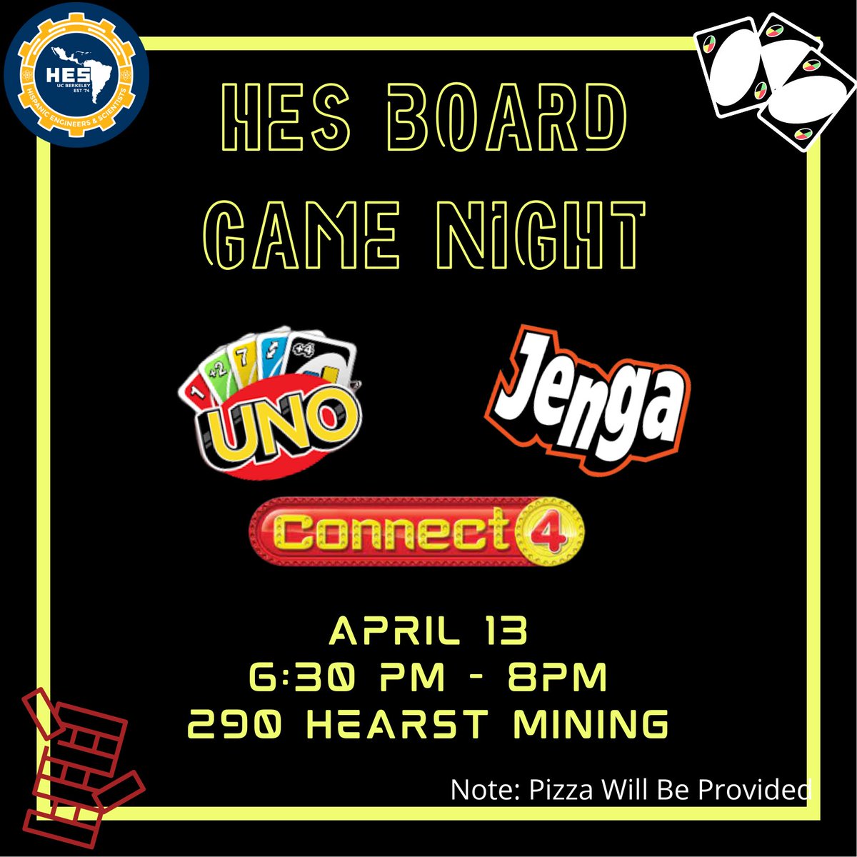Happy Sunday! Hope y’all got some well deserved rest 🥰 HES would like to invite y’all to our Board Game Night! 🃏 As the semester comes to end, we want to have fun with y’all.🤩 Join us for a fun night with delicious pizza🍕😋 Have a good week! 💙
