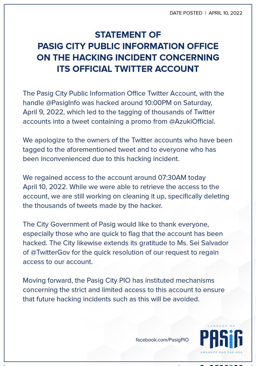 jbondwagon's tweet photo. I still can’t believe that this is an official announcement by a 🇵🇭 Local Government Unit’s @premiumbusiness Twitter account re: hacking incident that resulted to @AzukiOfficial spam tweets

It’s metaverse world x IRL world for real

Also, hacked verified accounts getting out of hand 🙈 https://t.co/Q2q8DW3uli