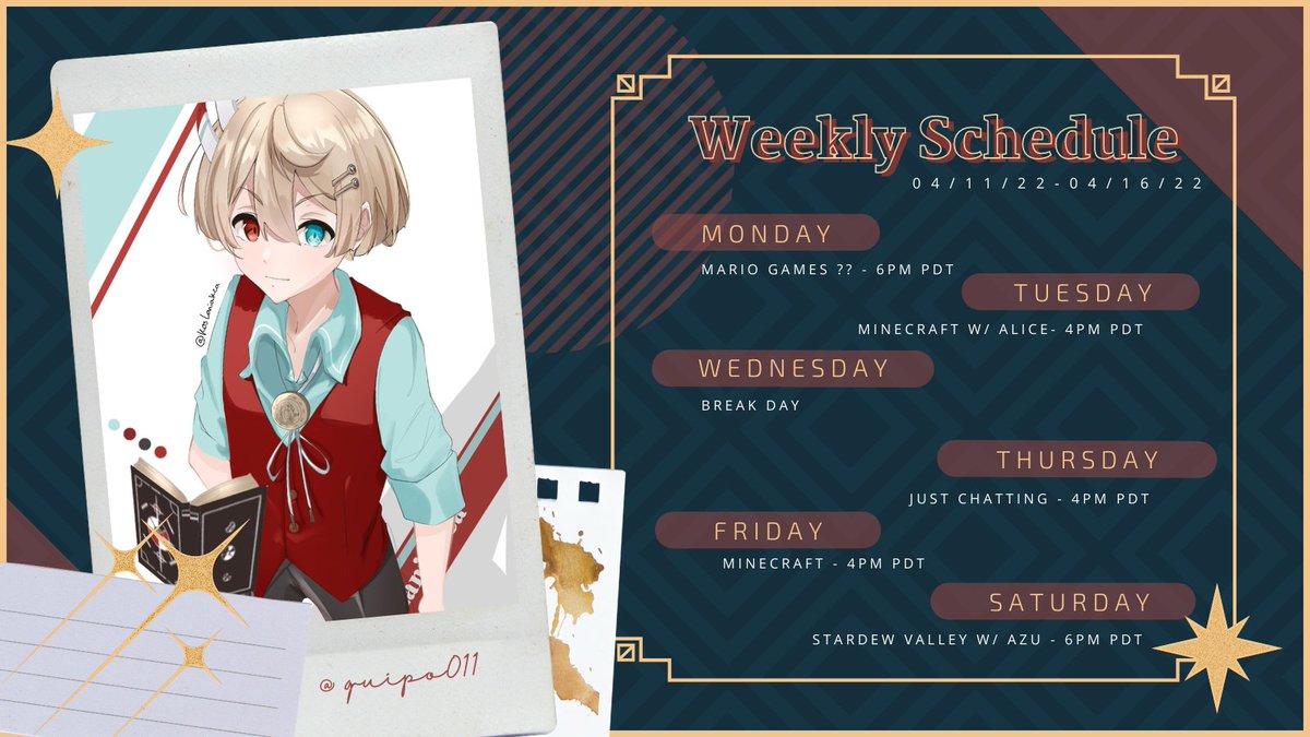 KosLaniakea's tweet photo. 『THIS WEEK'S SCHEDULE AND TAGS!』
April 11th to April 16th
General: #KosLaniakea
Live tag: #KosLive
Memes: #KoslawIkea
Art: #AikeART
NSFW: #koslaNSFW
ART BY: @/quipo011 https://t.co/4oP5Xoyelv