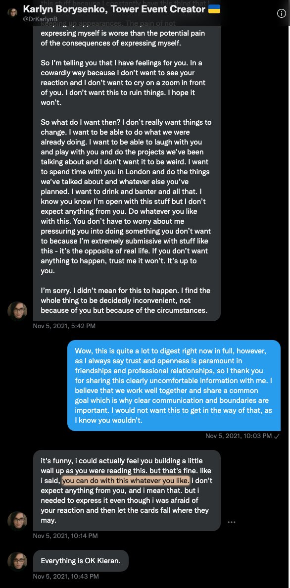kieranjwhite's tweet photo. Anyone knows that when allegations are made, I have a right to reply. Here it is to clear up these false allegations. PS: you will see I have her expressed permission to post this. This was the day of her anniversary. When I turned her down and asked for boundaries she snapped. https://t.co/EKBq0pI9Yc