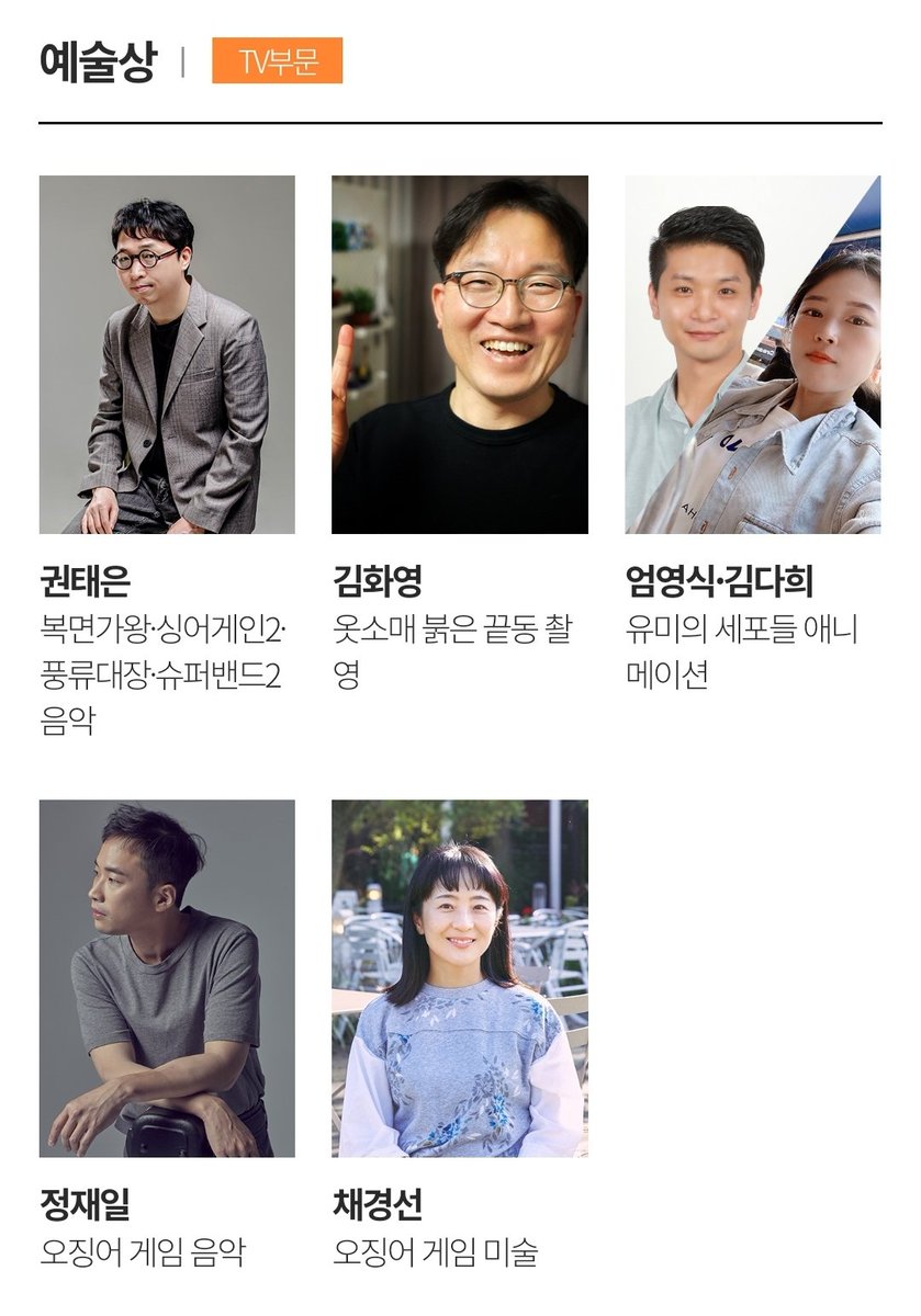 k_dramaindo_'s tweet photo. Nominasi 58th Baeksang Arts Awards - Technical Award

• #KwonTaeEun - #KingOfMaskSinger #SingAgain2 #Poongryu #SuperBand2 (musik)
• #KimHeeYoung - #TheRedSleeve
• #UhmYongSik #KimDaHee - #YumisCells (animasi)
• #JungJaeIl - #SquidGame (musik)
#ChaeKyungSun - #SquidGame (art) https://t.co/UFmKBUULka