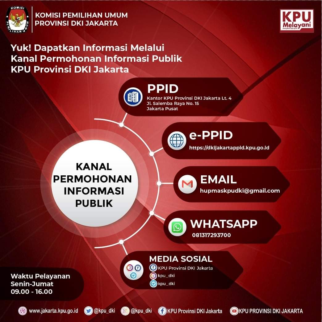 Halo #TemanPemilih ✨✨✨

Semoga tetap sehat dan semangat...😉😉😉

Yuk! Dapatkan Informasi Tentang Pemilu dan Pemilihan Melalui Kanal Permohonan Informasi Publik KPU Provinsi DKI Jakarta.

#kpudki
#KPUMelayani
#PemiluSerentak2024