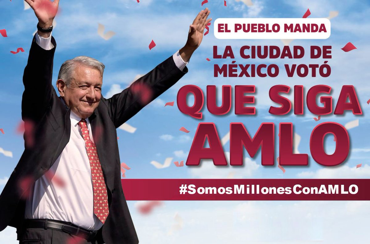 NotisCdmx's tweet photo. En la Ciudad de México el pueblo manda.
¡Queremos #QueSigaAMLO!

Únete a la fiesta de la democracia 🥳 🎈 
Comparte en tus redes sociales con los #SomosMillonesConAMLO 
#MexicoConAMLO https://t.co/qJTcTogcPI