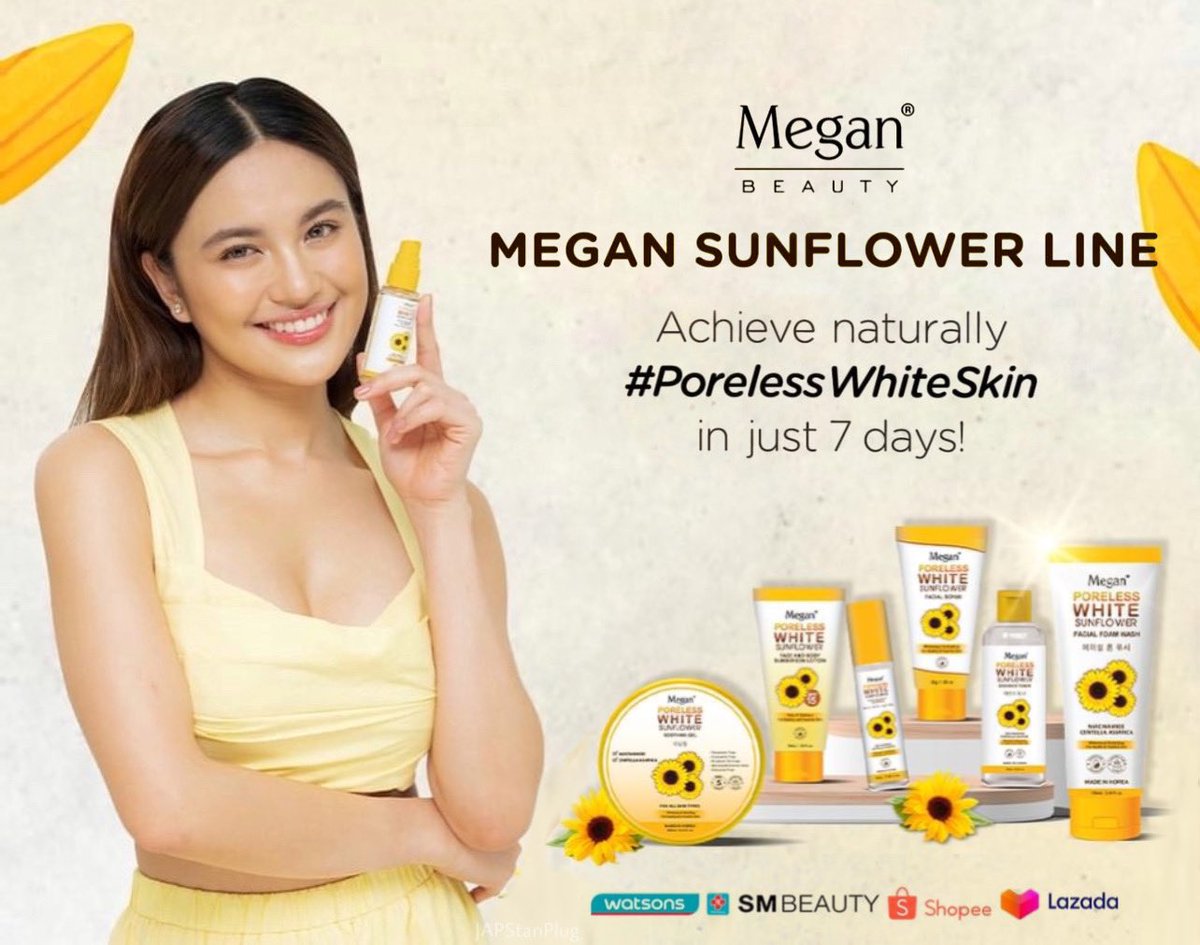 JAPStanPlug's tweet photo. Shine your brightest with @MeganBeautyPH’s Sunflower Skincare Line to achieve #PorelessWhiteSkin🌻

Available at Watsons, SM Beauty, Shopee, and Lazada!

#MeganBeauty #MeganSunflower 
#JulieAnneSanJose ⟡ @MyJaps https://t.co/8IFXj6huna