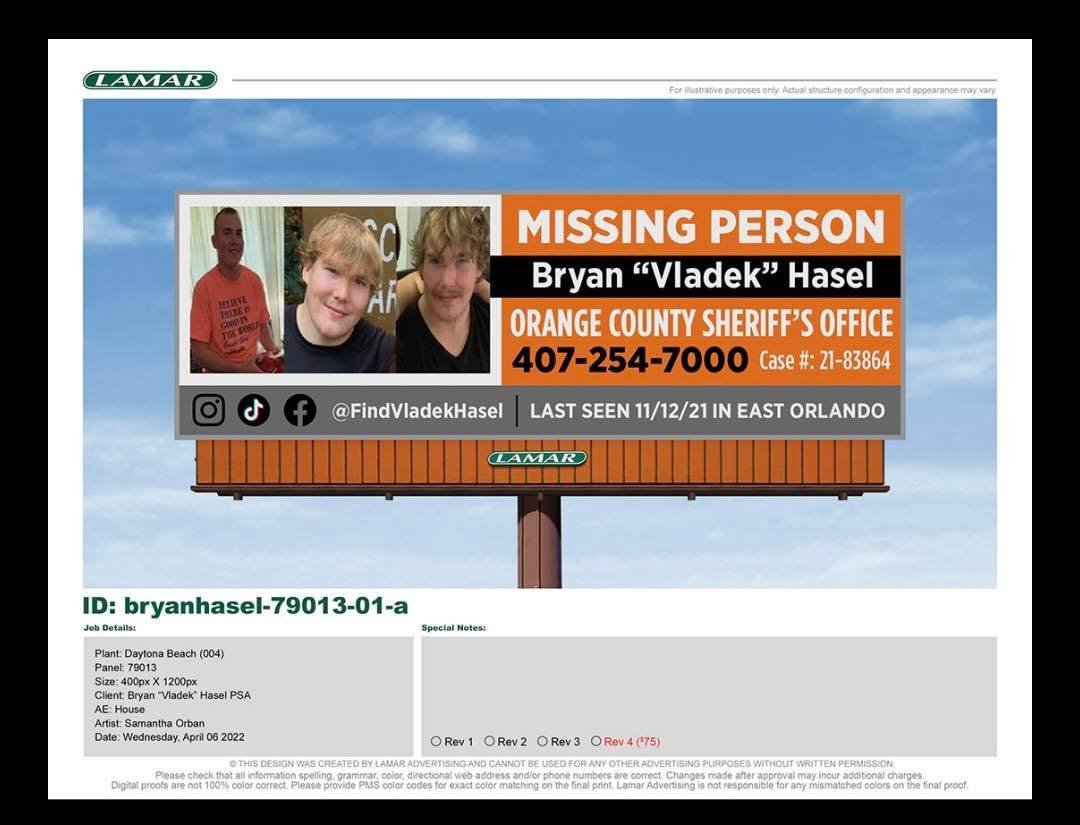 FindVladekHasel's tweet photo. Thanks to everyone for the help with getting these billboards. @New_JP_Here designed, @smb143xo1 is paying for a billboard that will go live soon, and @PhD_OnTheCouch was able to speak with a billboard and they are doing two for free that went live. 
#FindVlad
#BryanVladekHasel https://t.co/wc8Z8UZhia
