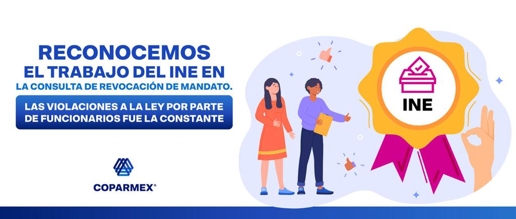 JoseMedinaMora's tweet photo. El @INEMexico cumplió. Llevó a cabo un ejercicio de #RevocaciónDeMandato y demostró que el sistema electoral volvió a funcionar muy bien, pese a que fueron recurrentes las violaciones a la ley por parte de funcionarios públicos. #SeñalCoparmex 👉 https://t.co/ihkeDloMAn https://t.co/eYFaeS6d3r