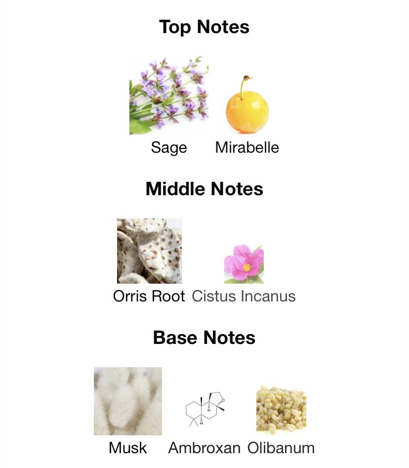 scentothemoon's tweet photo. Top Notes : Sage, Mirabelle
Middle Notes : Orris Root, Cistus Incanus
Base Notes : Musk, Ambroxan, Olibanum https://t.co/kvvxhRkkXb