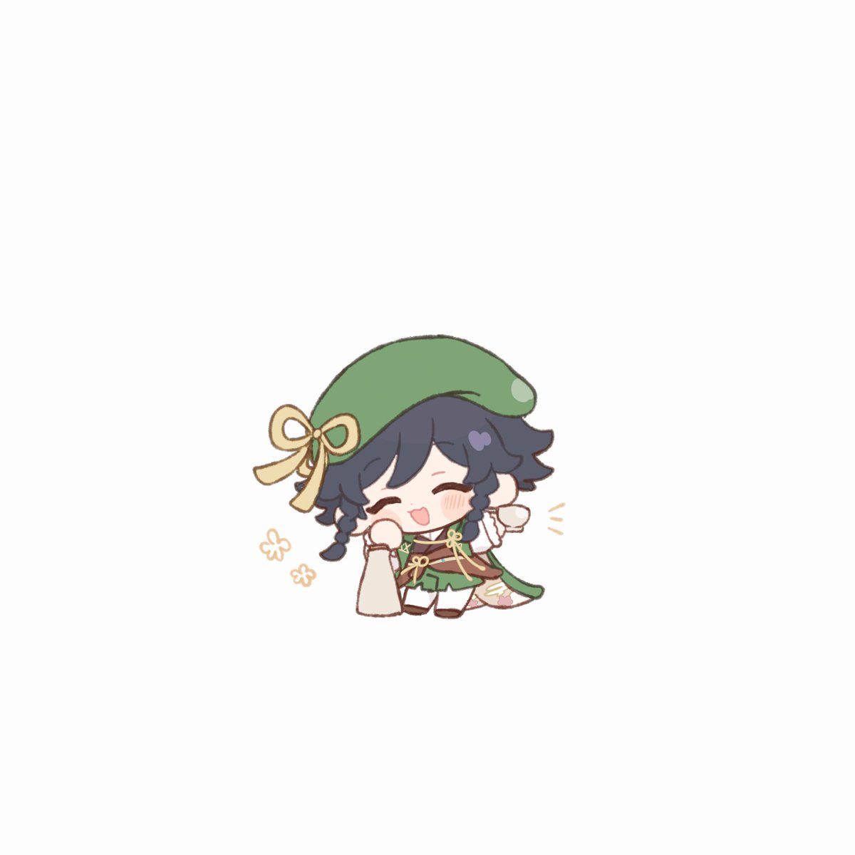 venti (genshin impact) 1boy hat male focus chibi closed eyes green headwear solo  illustration images