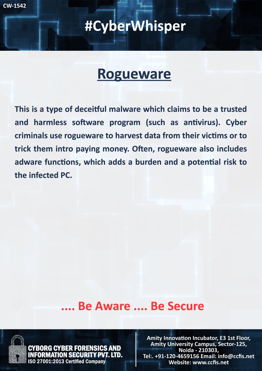 jssodhi's tweet photo. #CyberWhisper #CyberSecurity #Rogueware https://t.co/ForY5CG7nq
