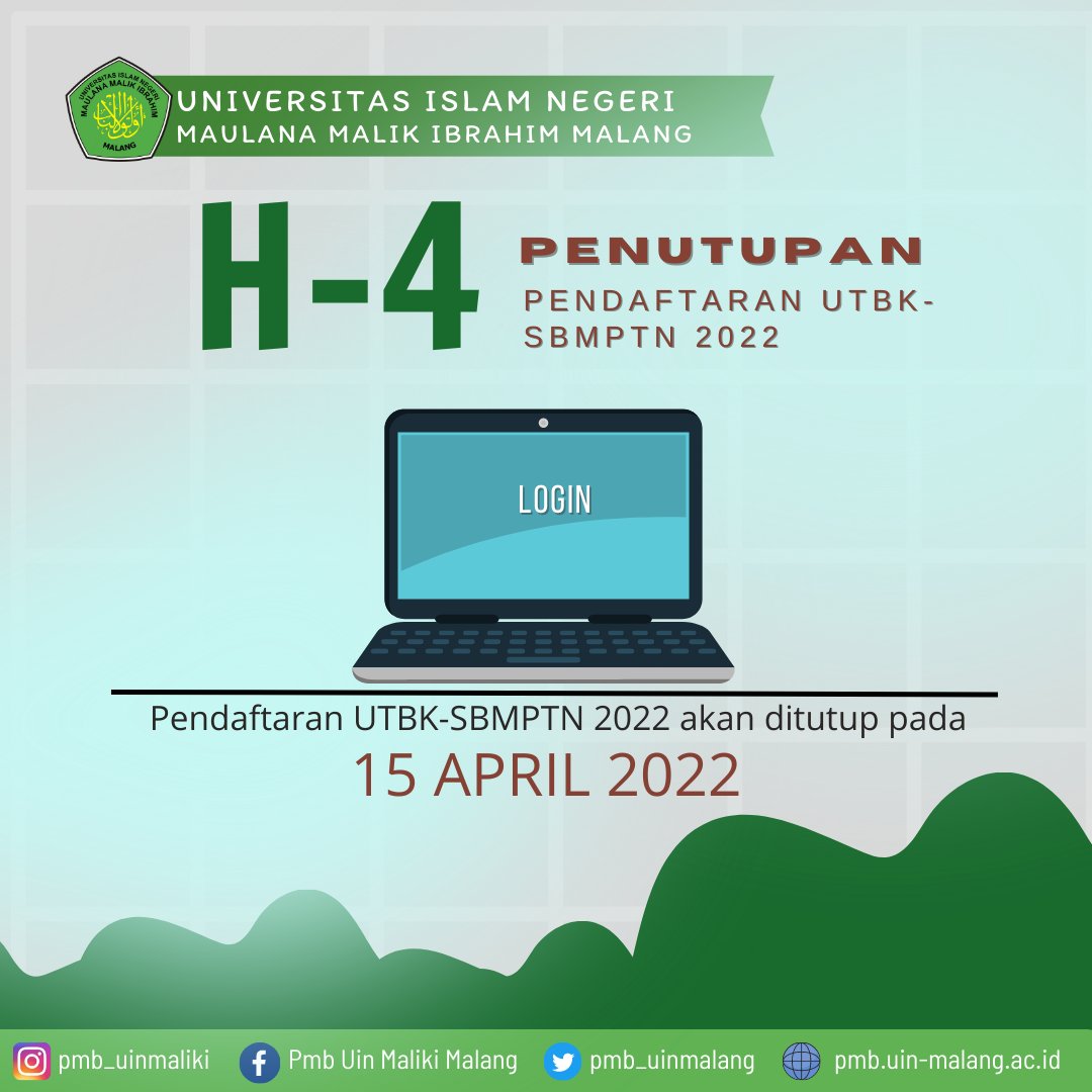 Pendaftaran UTBK-SBMPTN tinggal 4 hari lagi, yuk yang belum daftar segera daftarkan diri ya :)

#uinmlg
#kuliahdiuinmalang
#infokipuinmalang
#kuliahdiptkin