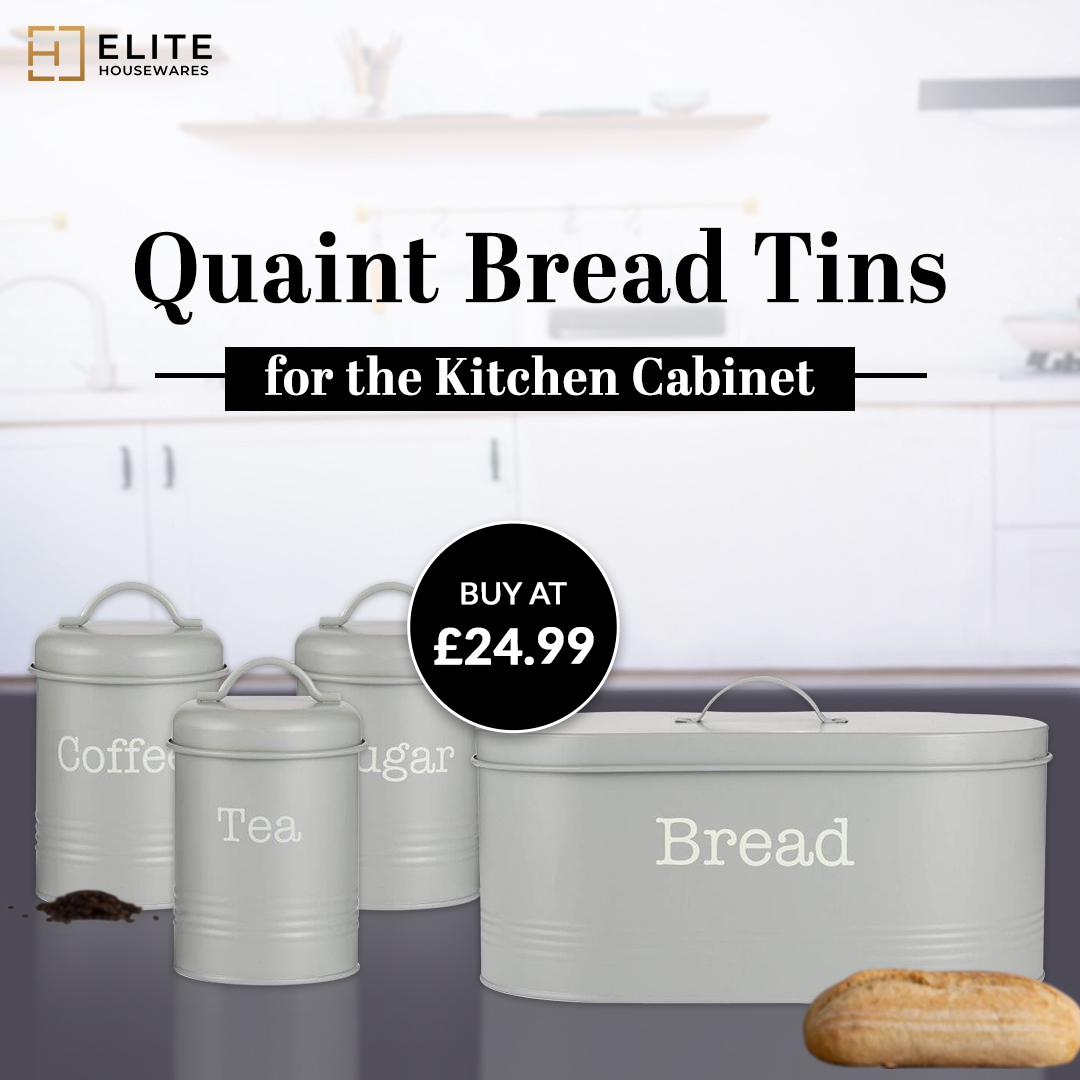 EliteHousewares's tweet photo. 4 Piece Grey coloured set of quaint vintage tins for airtight storage of perishable kitchen items, edibles, and bread or biscuits. Looks great and keeps things fresh.

Shop Now!
https://t.co/98j8QOYVoK

#EHC #elitehousewares #storage #kitchenaccesories #breadbins #discount https://t.co/ga5GYfHcb3