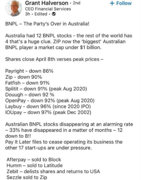 _prashantnair's tweet photo. The BNPL party is over (in Australia) ! https://t.co/KmfK9Io27X