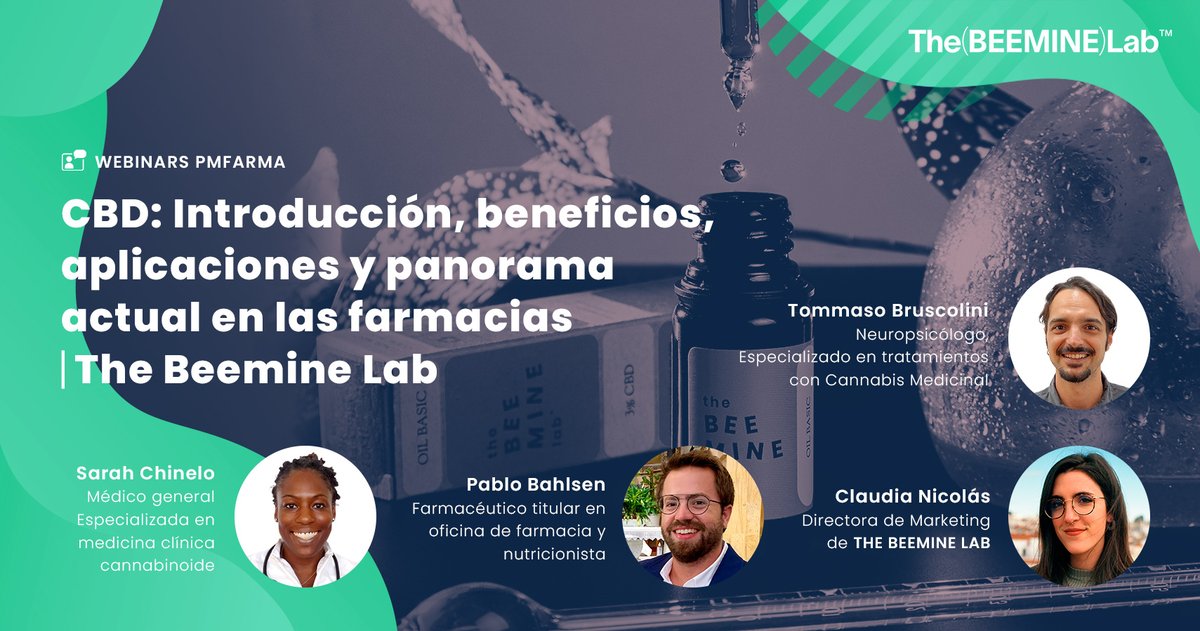 Webinar gratuito '#Cannabidiol (#CBD): Beneficios, aplicaciones y panorama actual en las #farmacias ‘ <a href="/thebeeminelab/">The Beemine Lab</a>

#seminario #formativo #fitocannabinoides 

📝Inscripción gratuita: pmfarma.es/webinars/17-cb…