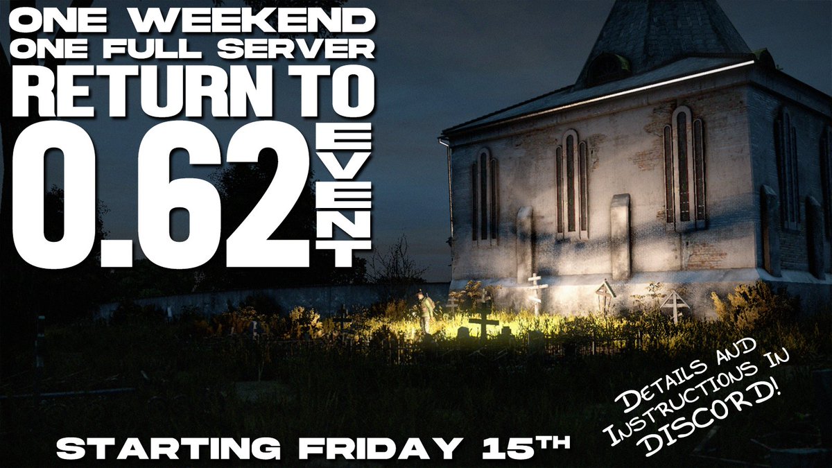 It's happening! This weekend, we return to DayZ 0.62 to experience it's gameplay on a FULL SERVER! To download the client through Steam AND how to join the server, please join our discord! discord.com/invite/DZW6M3VW