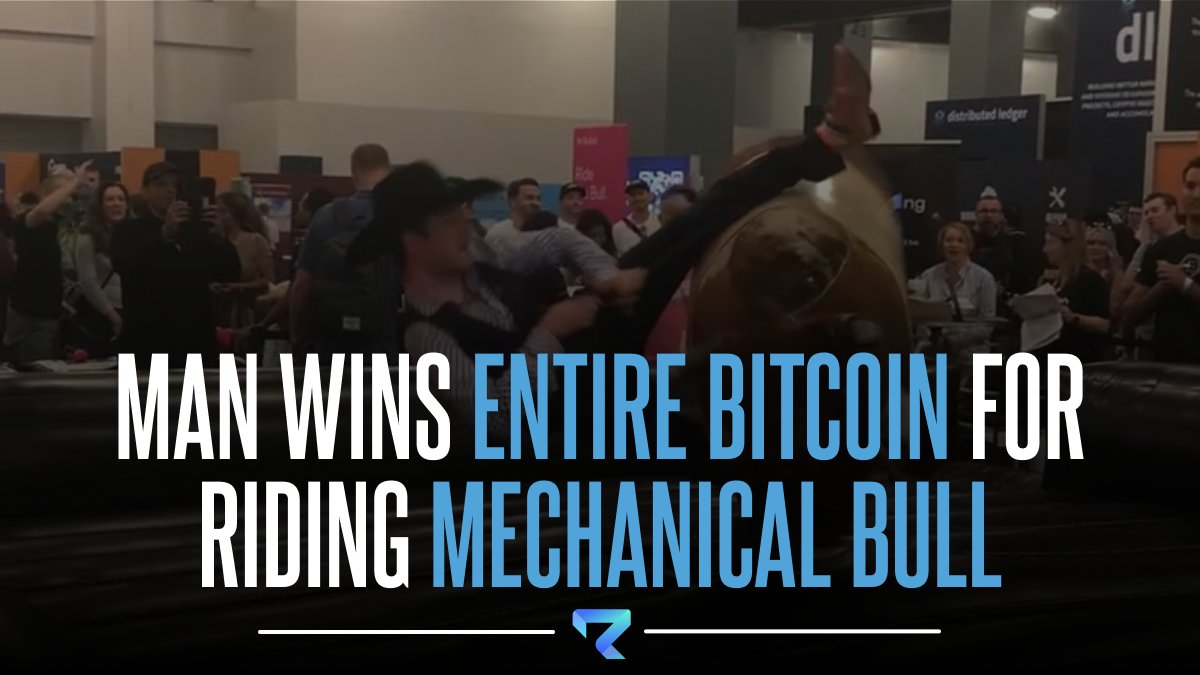 reactiv3studios's tweet photo. #Breaking: Man wins entire #Bitcoin for riding the mechanical bull at the Bitcoin 2022 Miami Beach convention. https://t.co/mSUcqfG6hw