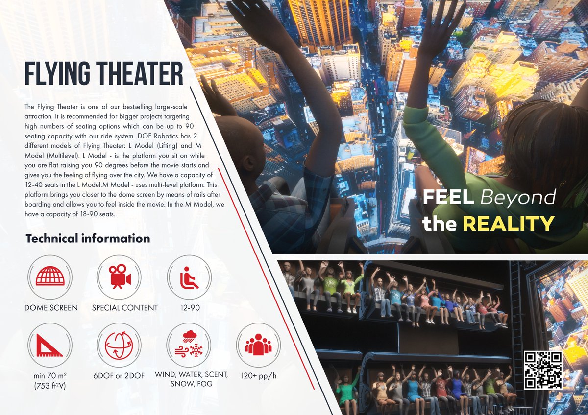 dofrobotics's tweet image. Flying Theaters are huge simulators, mostly with touristic and educational purposes to soar above countries, cities and interesting places.

#flyingtheater #dof #dofrobotics #robotics #amusement #amusementpark #themepark #fly #vr #ar #metaverse