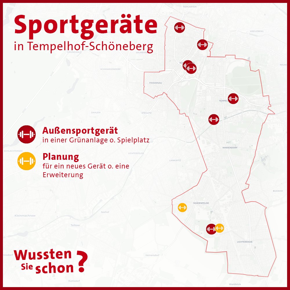 🔎 Wussten Sie schon? – Wo befinden sich eigentlich die Außensportgeräte in Tempelhof-Schöneberg?

Da es bisher aber keine zentrale Übersicht der Anlagen für den Bezirk gibt, hat Noah Triller mit einer kleinen Anfrage diese Informationen zusammengetragen: