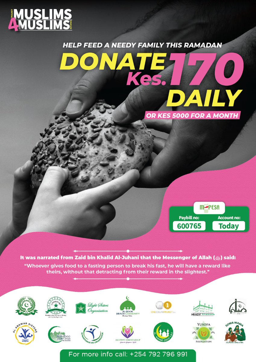 kri_kibra's tweet photo. Allah SWT likes that it is easy for His slave to attain His pleasure. He loves the small consistent deeds.

For just 170 shillings daily, yes 170 Bob you can feed a family for this month of Ramadhan.

#Iftar
#muslims4muslims 
#M4M
#DailyChallenge 
#170BobChallenge https://t.co/UFC2lY6LkV
