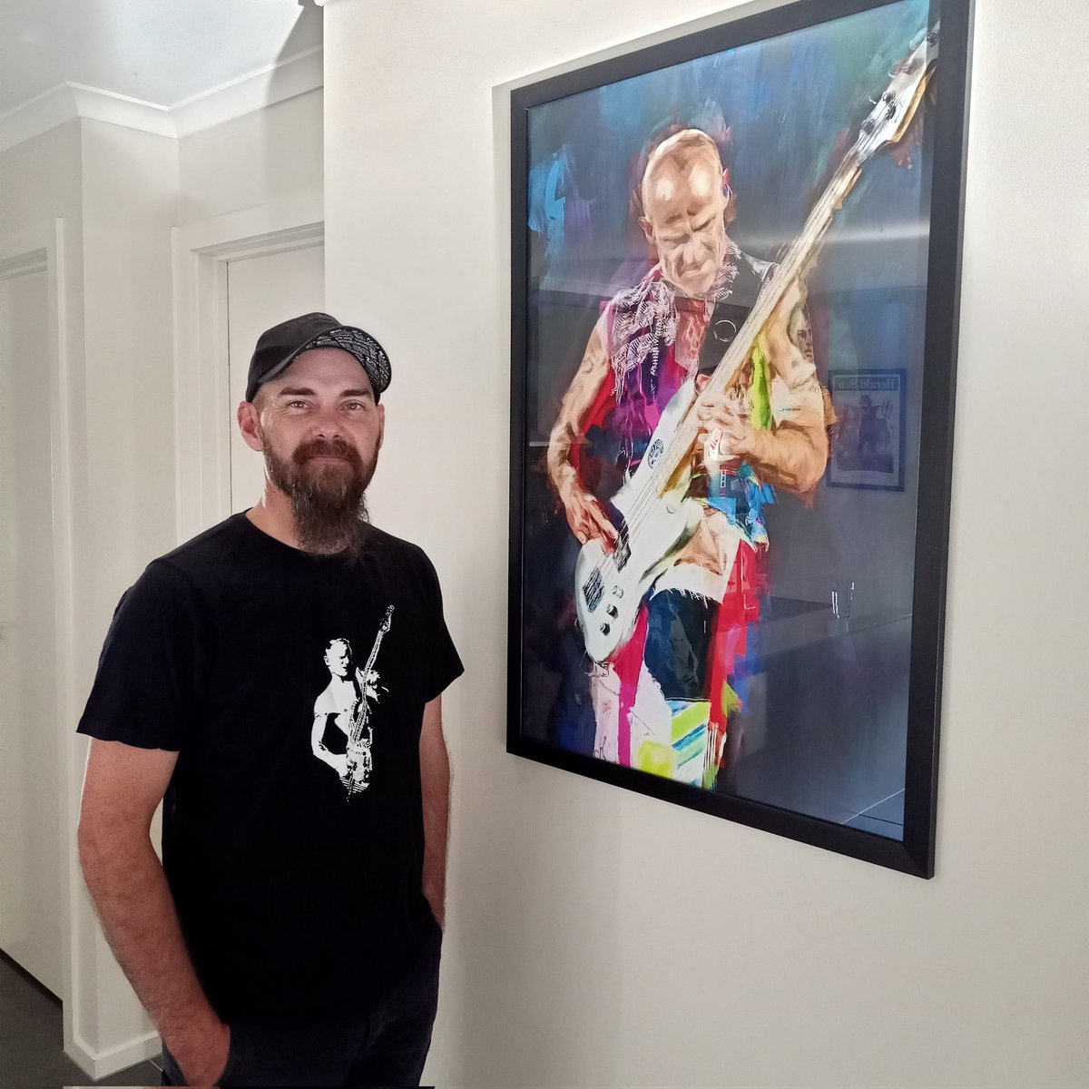 spacegoatband's tweet photo. Our bass man @BassGoat33 came home to this gift today, a framed print by #MalBray of his hero @flea333 
@FineArtAmerica https://t.co/WySGZMHsb6