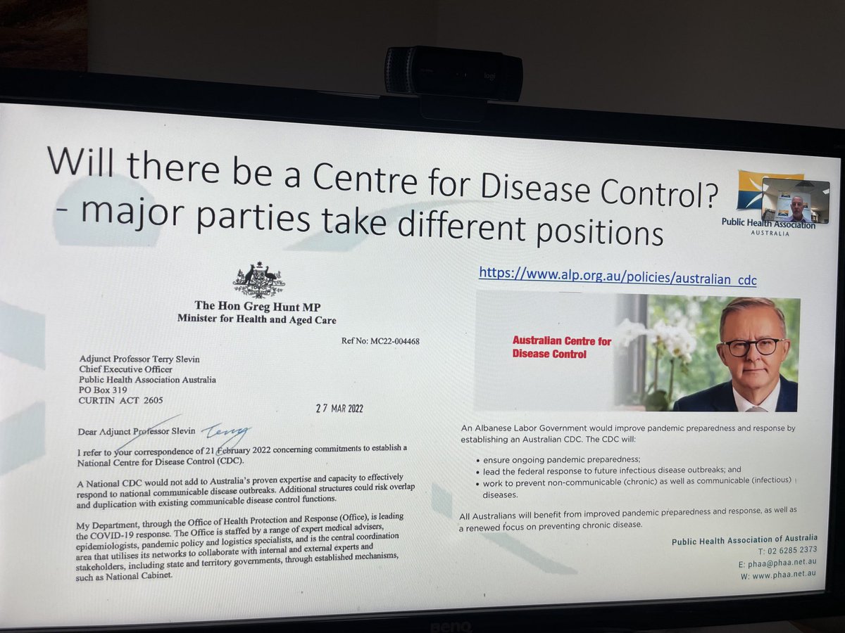 MelissaSweetDr's tweet photo. A clear and important difference on health policy at #ausvoteshealth2022 - slide just shown at ⁦@_PHAA_⁩ webinar on designing an Australian CDC #publichealth https://t.co/ptFVWGISdf