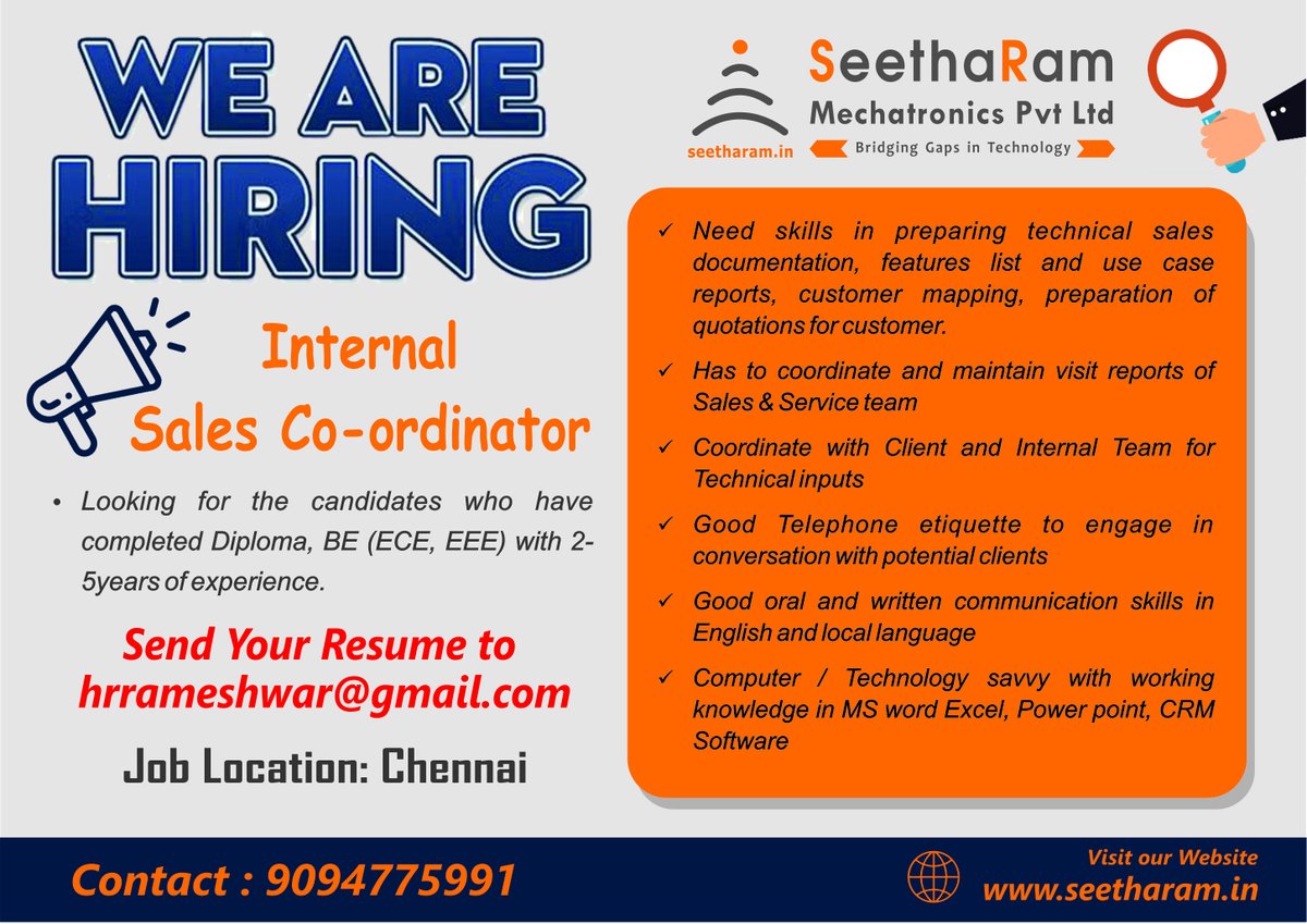 _SRMPL_'s tweet photo. #jobalert #salescoordinator #salesandmarekting #internalsales #salesexecutivejobs #salesengineer #salescareers https://t.co/PrBejZvcnu