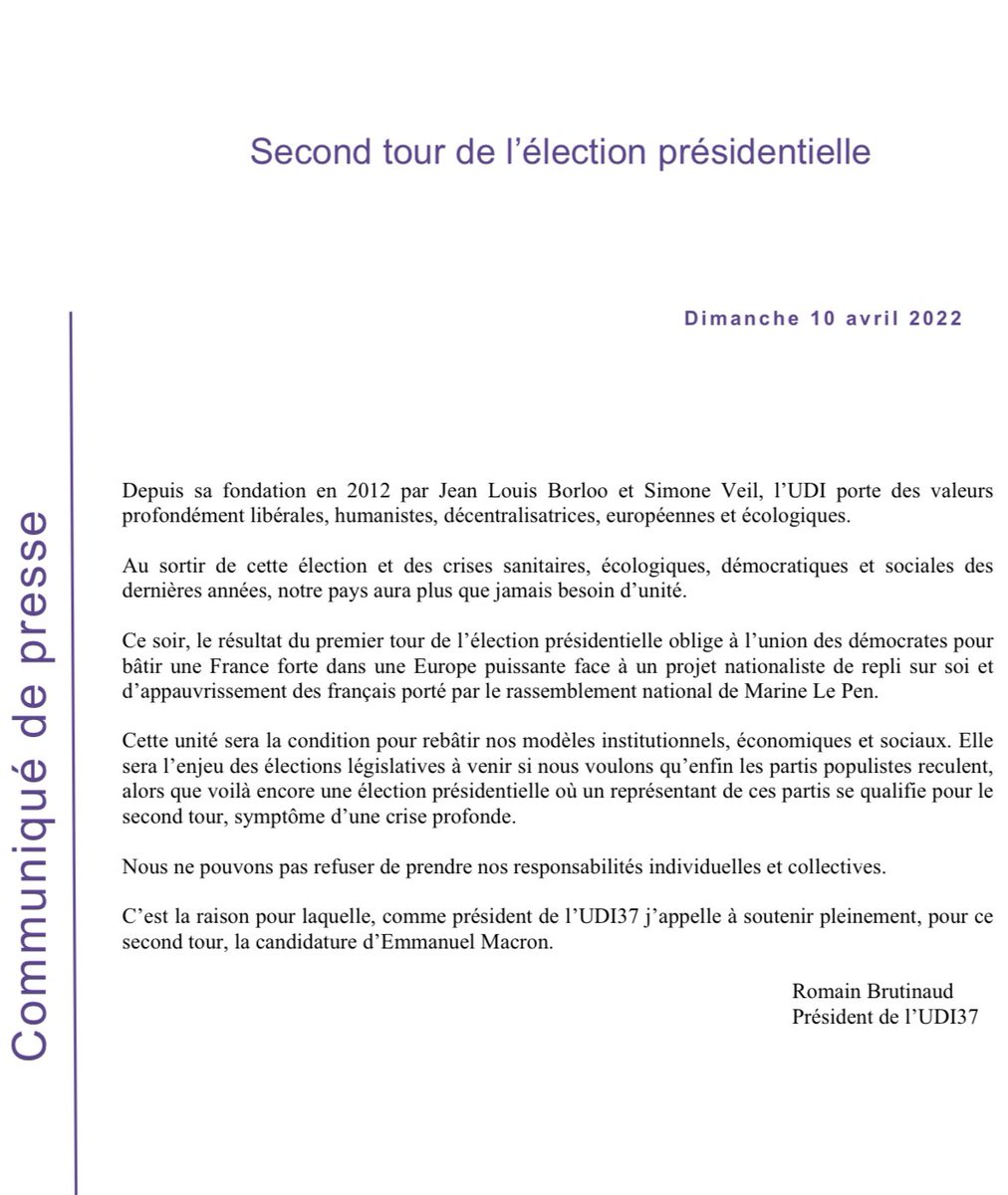 🔴Le premier tour #electionspresidentielles2022 nous oblige comme démocrates, libéraux et européens, pour le second tour aucune voix ne doit manquer en #Touraine et ailleurs. Comme <a href="/vpecresse/">Valérie Pécresse</a> et <a href="/JLBorloo/">Jean-Louis BORLOO</a> un seul choix <a href="/avecvous/">septi widya lestari</a> <a href="/EmmanuelMacron/">Emmanuel Macron</a> <a href="/SMetadier/">Sophie Métadier</a>
37degres-mag.fr/a-la-une/1er-t…