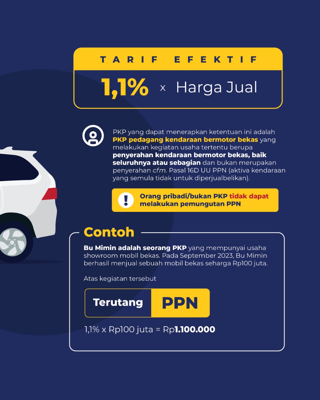 Pajakkitauntukkita On Twitter Dalam Pengenaannya Penyesuaian Tarif Ppn Ini Hanya Berlaku Bagi Pengusaha Kena Pajak Pkp Pedagang Kendaraan Bermotor Bekas Simak Infografisnya Untuk Detail Lengkapnya Https T Co X3d4yjhk1w Twitter
