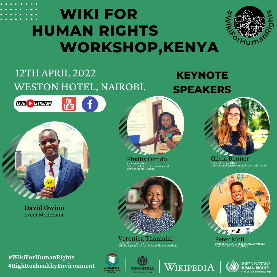 WikimediaK's tweet photo. Count Down!! We are just as excited to have you as part of our virtual Audience. Please join us via link below tomorrow at exactly 8:40am https://t.co/j8GilRHCsj
@WinnieKabintie @c_mwaura @teresia_boke @faith_mwanyolo #WikiforHumanRights #RightToaHealthyEnvironment https://t.co/zaHX4FeqYW