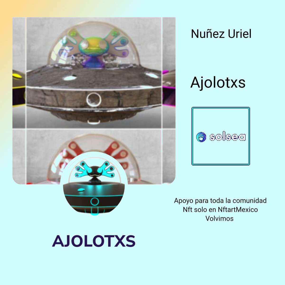 NftArtMexico's tweet photo. Volvemos de nuevo a las actividades! Con la colección de artista Nuñez Uriel ajolotxs, si deseas que alguna de tus colección sean publicadas solamente comentala o mandamos mensajes!
#NFTCommunity
#NFT #NFTCollection #NFTartist #art #Mexico https://t.co/dvAPCUdhdj
