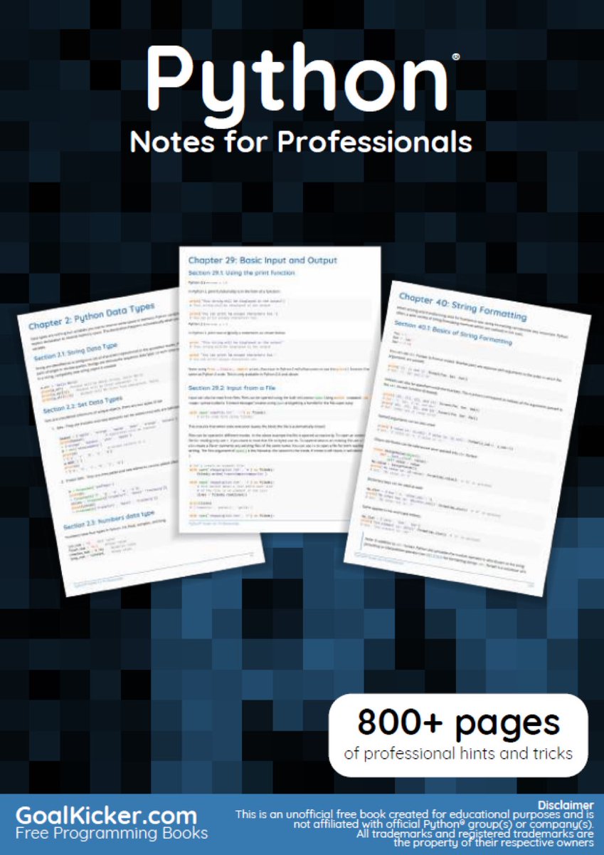 FREE downloadable PDF eBooks, including this 856-page book >> #Python Notes for Professionals — hints & tricks:  —————#Coding #PyDev #Developers #BigData #DataScientists #MachineLearning #AI #DataScience #100DaysOfCode 