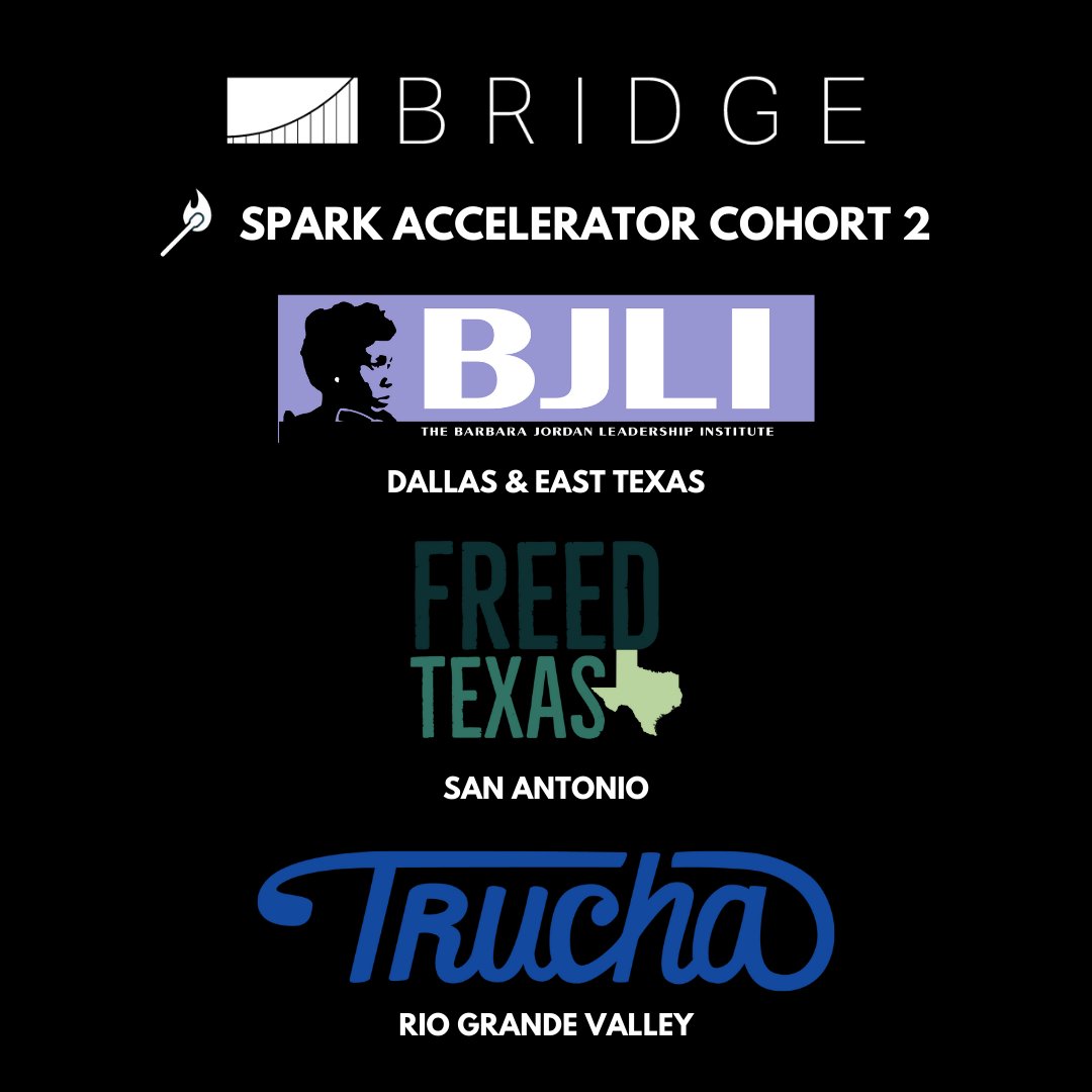 BRIDGEmovements's tweet photo. Today, we are thrilled to announce Cohort 2, our next Spark Accelerator class! Congratulations to @iamBJLI, @FREEDTexas, &amp; @truchargv!  🧵 https://t.co/nF7o5xCQO9