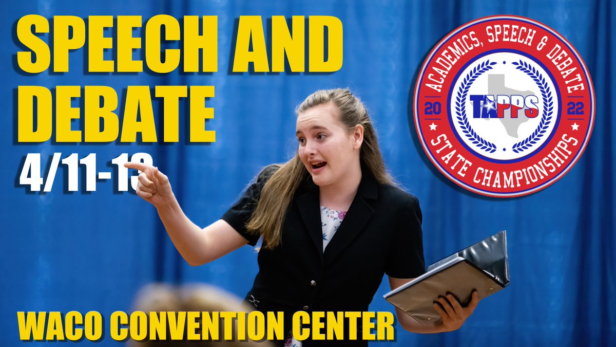 TAPPSacademics's tweet image. Good morning! Welcome to DAY 1 of the #TAPPSspeech State Championships! We&apos;ll see you at the Waco Convention Center! Map and schedule links below. 
⏰ bit.ly/3v7vjNM
