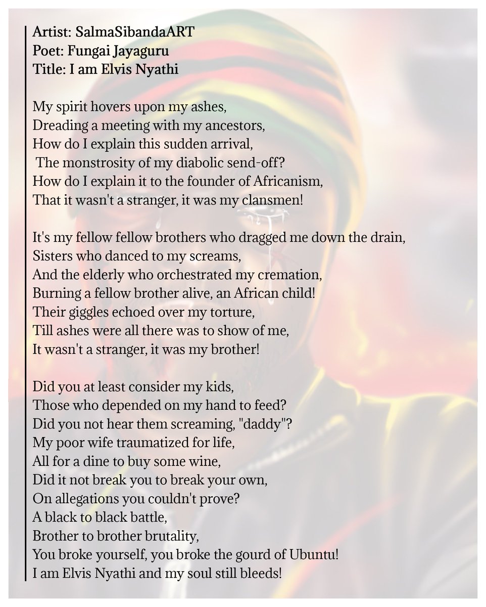 Artist: @SalmaSibandaART Poet: Fungai Jayaguru Title: I Am Elvis Nyathi #poetrycommunity #artist #ElvisNyathi