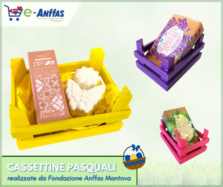 📢 Non hai ancora scelto i #regalipasquali❓ 
Per la tua #Pasqua2022 condividi la solidarietà con chi ami scegliendo le cassettine realizzate da #Anffas Mantova❗️

👉 Ma non solo... Per le tue idee regalo scopri di più visitando la piattaforma #eAnffas ➡️ e-anffas.net/35-pasqua-2022