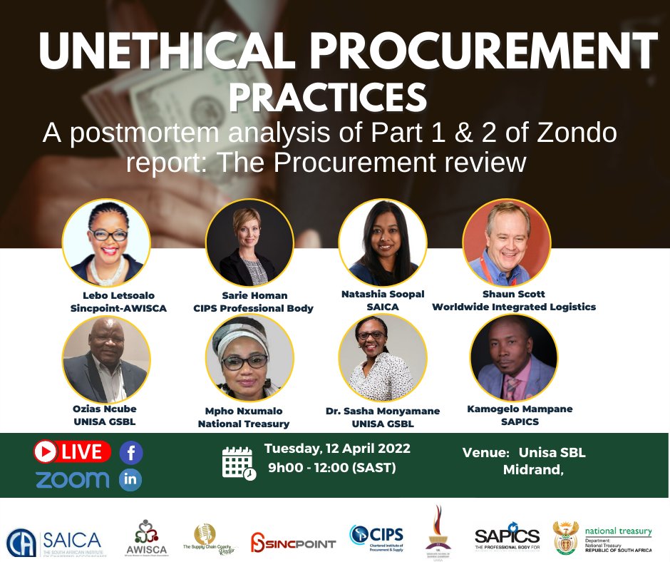 AWISCA1's tweet photo. Reminder of the upcoming postmortem analysis of the Zondo Report!!!

NB: THE SESSION WILL BE A COMPLETELY VIRTUAL DIALOGUE WITH NO FACE TO FACE INTERACTION AT THE UNISA SBL

Register in advance for this session using the link below:
https://t.co/5T9ukMvls9 https://t.co/MvbQoPjk5V