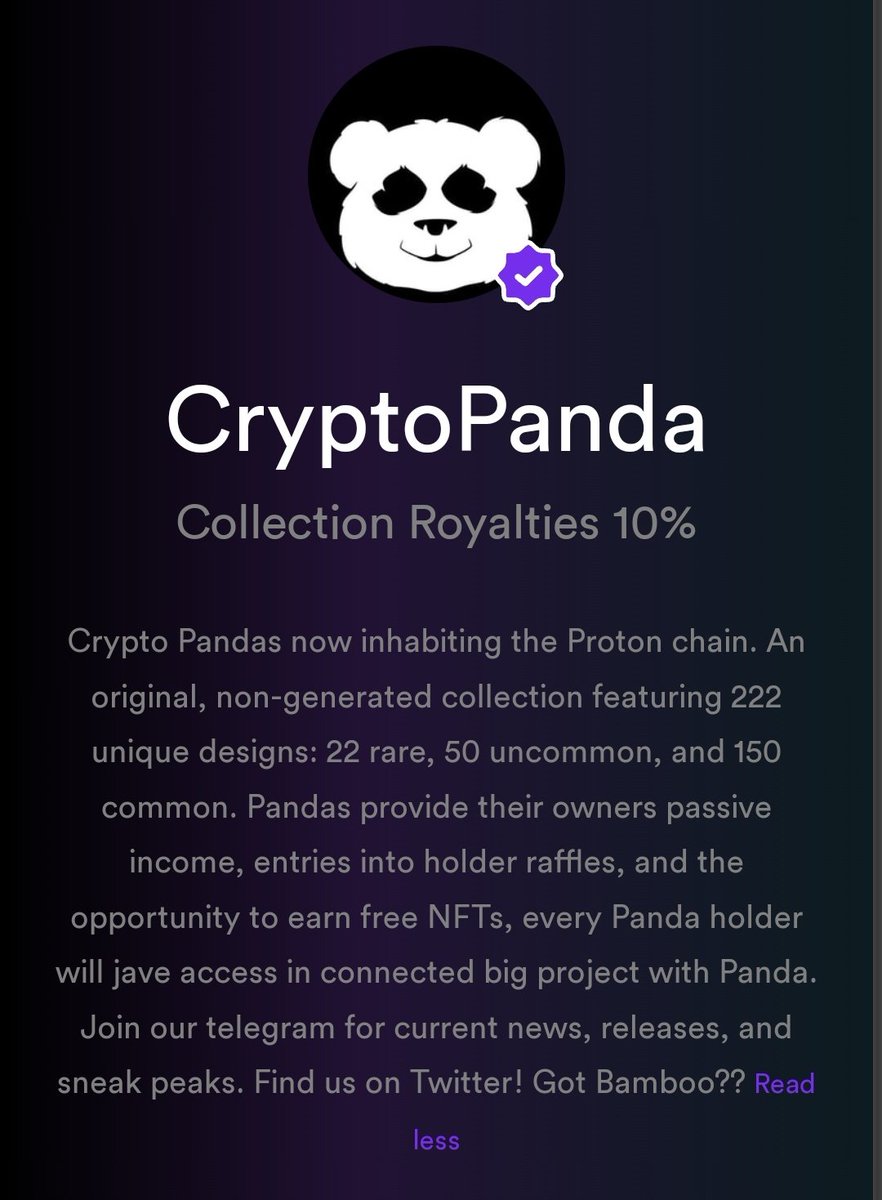 ProtonBro's tweet photo. Hey everyone Today i Found New Collection on @ProtonXPR.
Do you know which one? It is @protonpanda_nft. 

- Verified Collection ✔️
- Have Telegram Group 🔗
- Floor price - 45$ 🏷️
- Sales - 63 🎖️
-Volume Traded(Till Now) - 3260.45$ 🔥 https://t.co/BoidFVwL20
