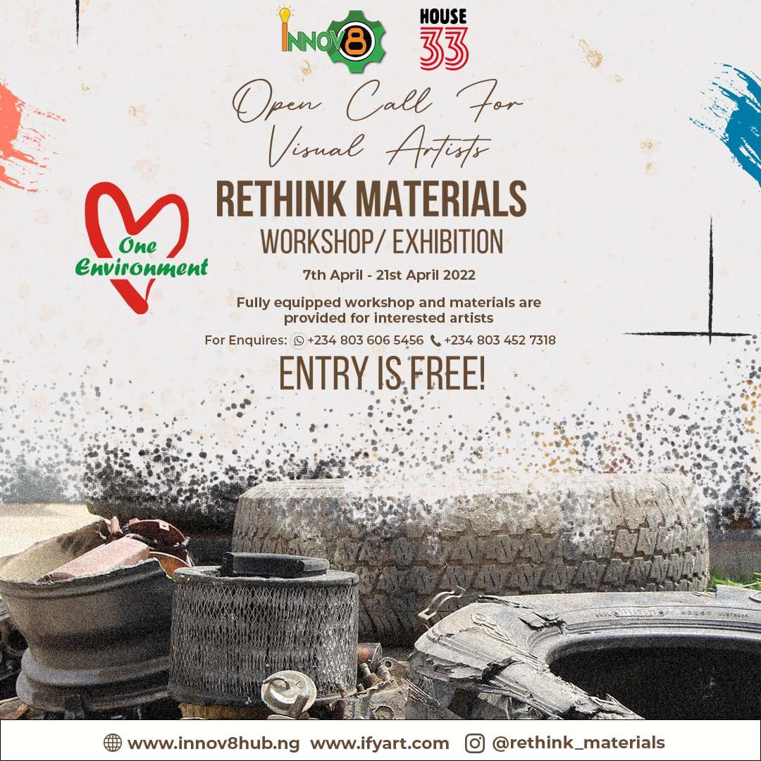 environment_one's tweet photo. 🔊Workshop for Free❗️Open call for all artists who would like to Rethink, Upcyckle, Create Materials. Enroll right now!✍🏾

#OneEnvironment #ifyart #recyckling #Workshop #upcyckling #FreeEvent #freelancing #artist #nigeria https://t.co/PdoE2G3gSu
