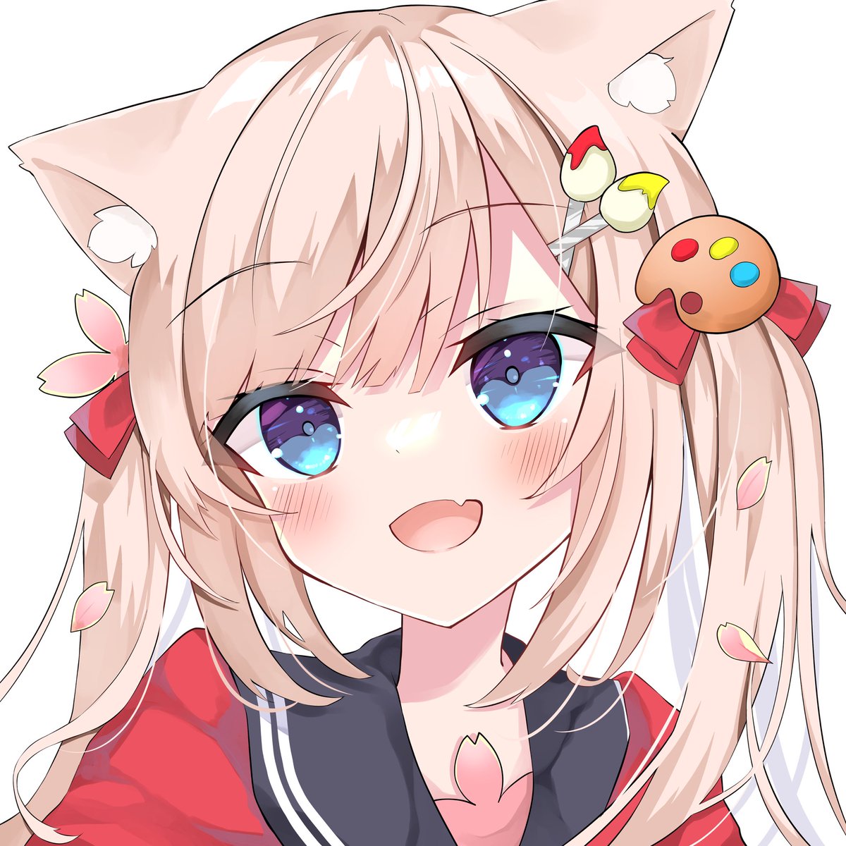 1girl animal ears solo blue eyes hair ornament twintails fang  illustration images