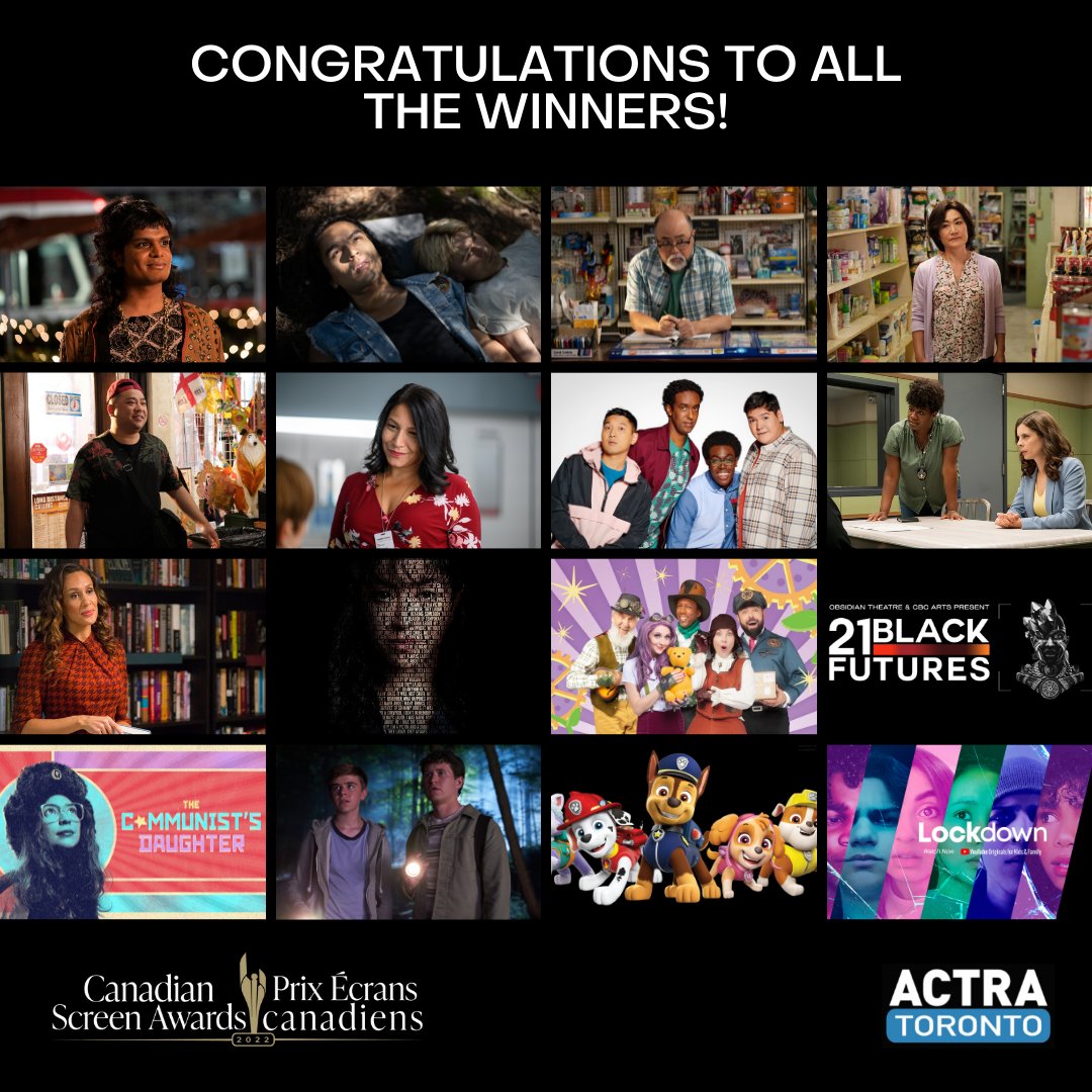 Today we're shining our #ACTRAspotlight brightly on the many performers, shows &amp; films which won at the #CdnScreenAwards. We're very proud of the winners &amp; congratulate them all. Keep watching Canadian, and enjoy the wonderful stories that are told from coast to coast to coast!