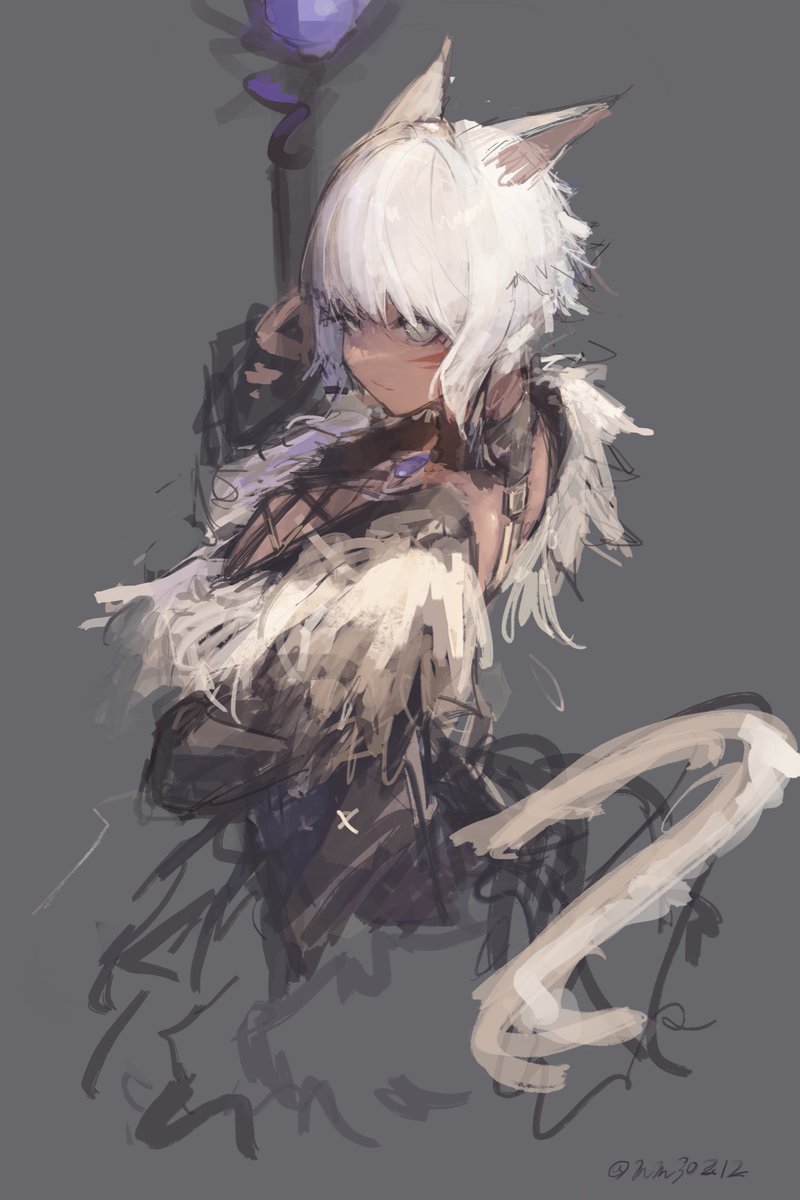 y'shtola rhul solo 1girl animal ears cat ears miqo'te staff cat tail  illustration images