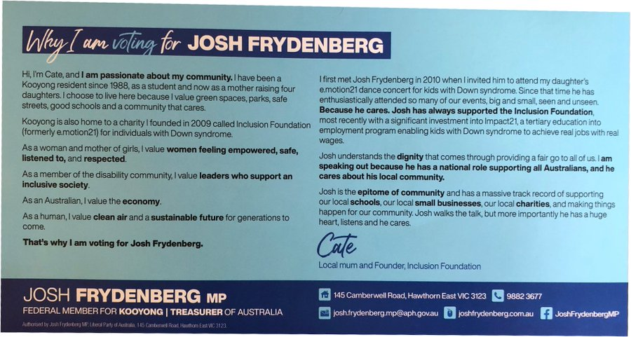 BelindaJones68's tweet photo. This is @JoshFrydenberg's dodgy flyer

Featuring 'Cate' 

'Cate' is Cate Sayers, married to Luke Sayers 

Luke is Tim Smith MP's former boss &amp; a Liberal Party member, odds are Cate is too

They got a $300K grant

Cate &amp; Luke have quite the cyber footprint
🐝
#auspol #ausvotes https://t.co/6g77dbdj9R