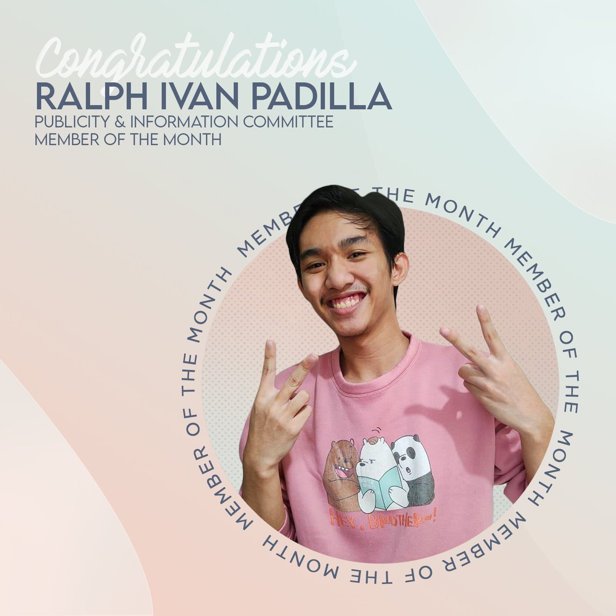 upsandiwa's tweet photo. Our Member of the Month for March is Ralph Padilla who continued to impress us with his great videos. 
Honorable mentions are given to Annie Chelle Dioses of the Finance Committee and Marc Ishmael Pulido of the External Affairs Committee also for their stellar contributions. https://t.co/sHY6zIdCDl