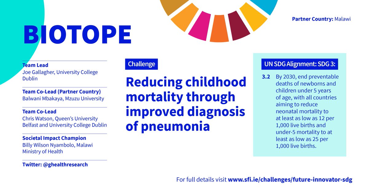 Researchirel's tweet image. As part of the SFI and @Irish_Aid supported #SDGChallenge BIOTOPE aim to reduce childhood mortality through improved diagnosis of pneumonia sfi.ie/research-news/…

#UNSustainableGoals