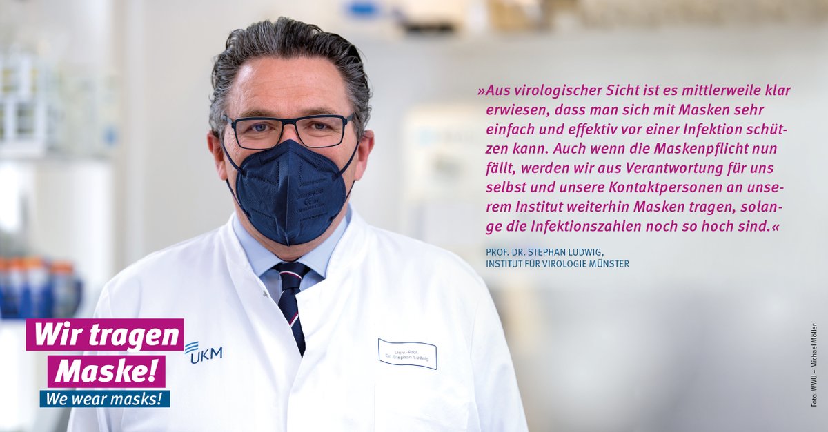 Mit dem Slogan „Wir tragen Maske!“ ruft die WWU Studierende, Beschäftigte und Gäste in einer Kampagne dazu auf, in den universitären Gebäuden weiter einen Mund-Nasen-Schutz zu tragen. Die Gesundheit &amp; Sicherheit aller WWU-Angehörigen steht dabei im Fokus. uni-muenster.de/de/masken.html