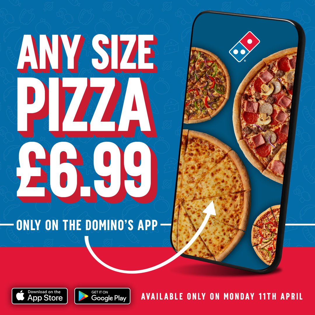 Get any size Domino’s Pizza for only £6.99 today! Tap their app to order now. You won’t want to miss out on this