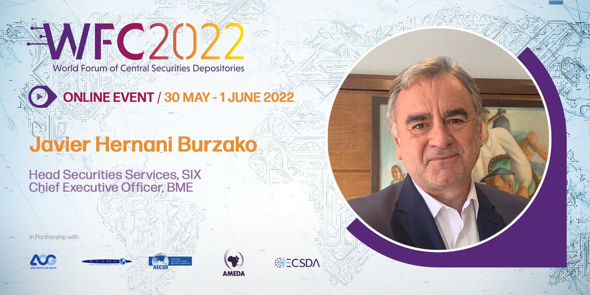 We are thrilled to confirm the first keynote speaker for the World Forum of Central Securities Depositories Conference 2022. Javier Hernani, CEO @GrupoBME and Head Securities Services at 
<a href="/sixgroup/">SIX</a>

Find out more and register at wfc2022.net

#WFC22